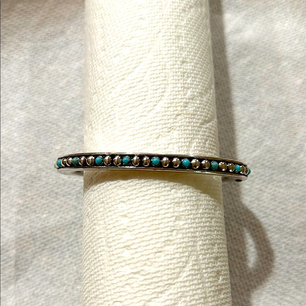 NEVER WORN : Brighton Silver and Turquoise Studded Hinged Bangle Bracelet - Picture 4 of 4